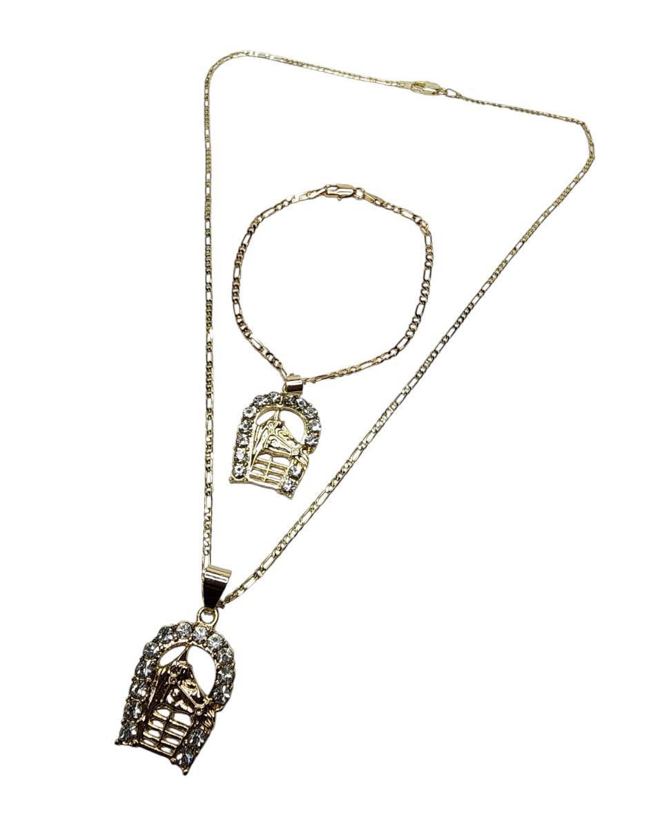 Collar y pulsera de caballo Limerence by Claudia Herrera Equino de oro vermeil 14 k zirconia 2