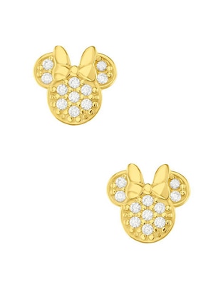 Broqueles redondos Minnie Mouse Disney de oro con acabado pavé zirconia 1