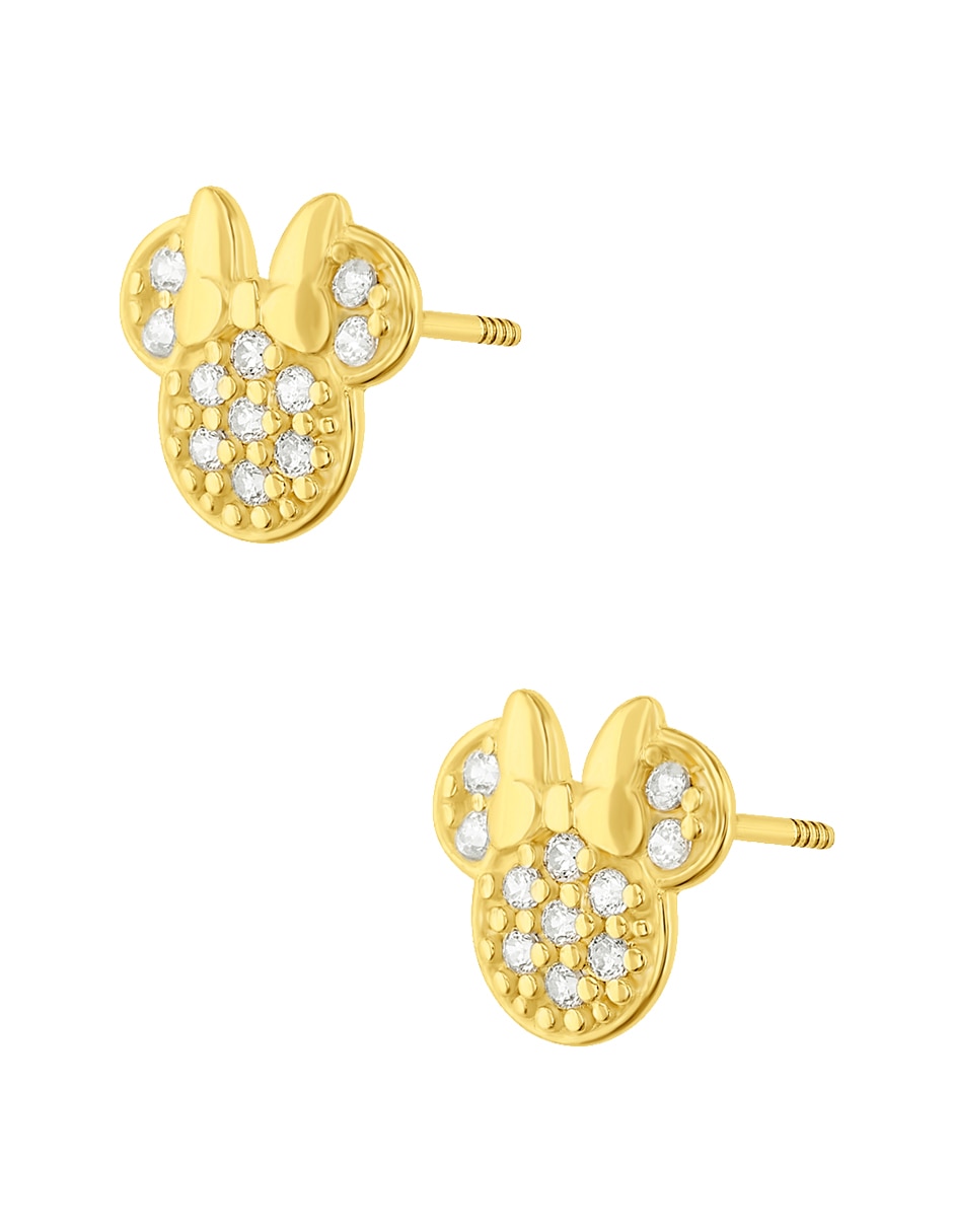 Broqueles redondos Minnie Mouse Disney de oro con acabado pavé zirconia 2