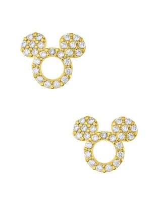 Broqueles redondos Mickey Mouse Disney de oro con acabado pavé zirconia 1