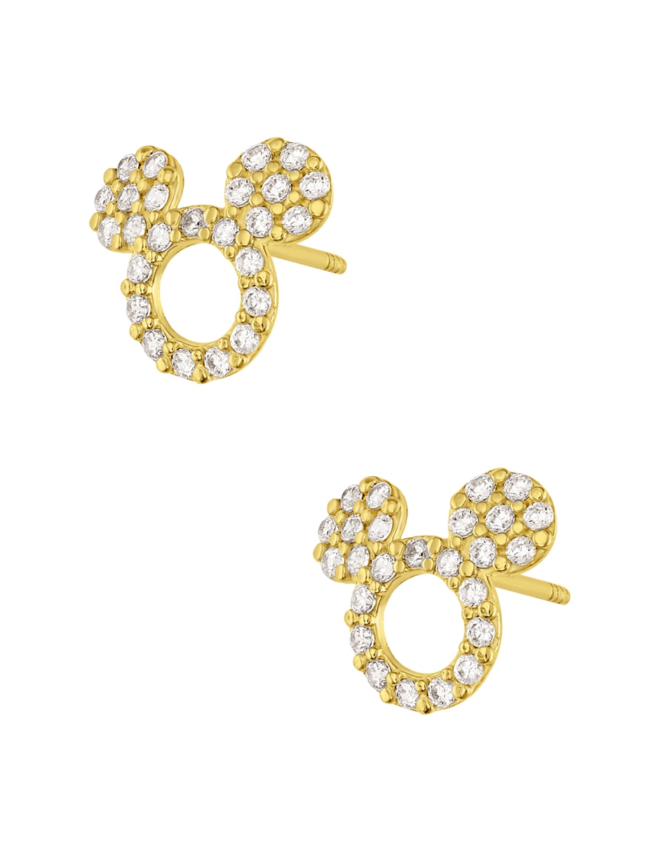 Broqueles redondos Mickey Mouse Disney de oro con acabado pavé zirconia 2
