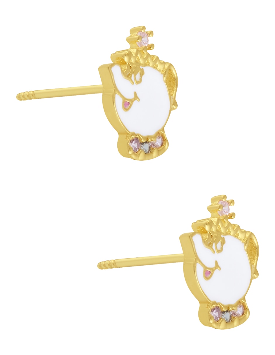 Broqueles redondos Sabelli de oro amarillo 14 K con acabado esmaltado zirconia