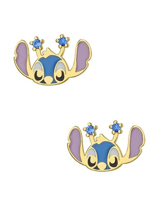 Broqueles Stitch Disney de oro con acabado esmaltado zirconia 1