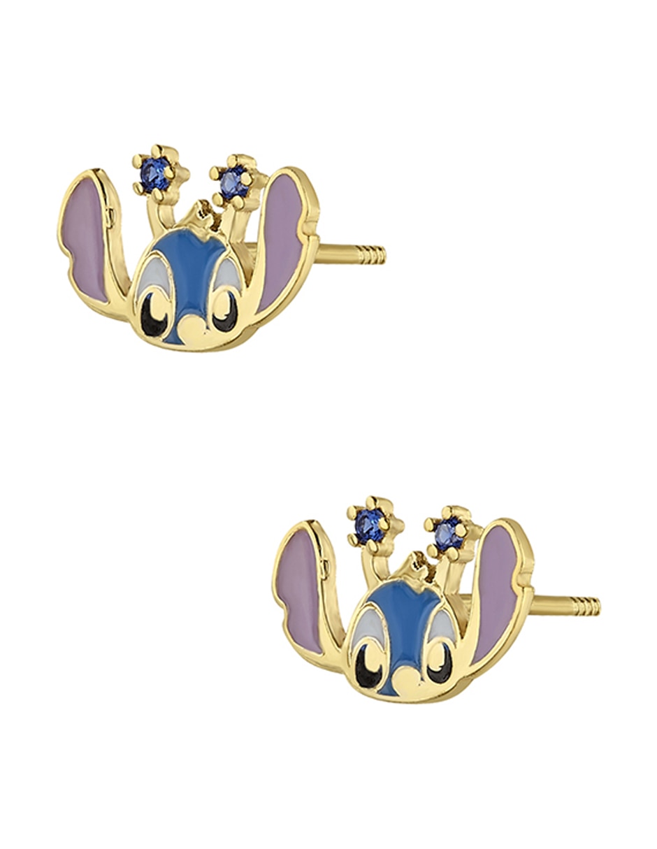 Broqueles Stitch Disney de oro con acabado esmaltado zirconia 2
