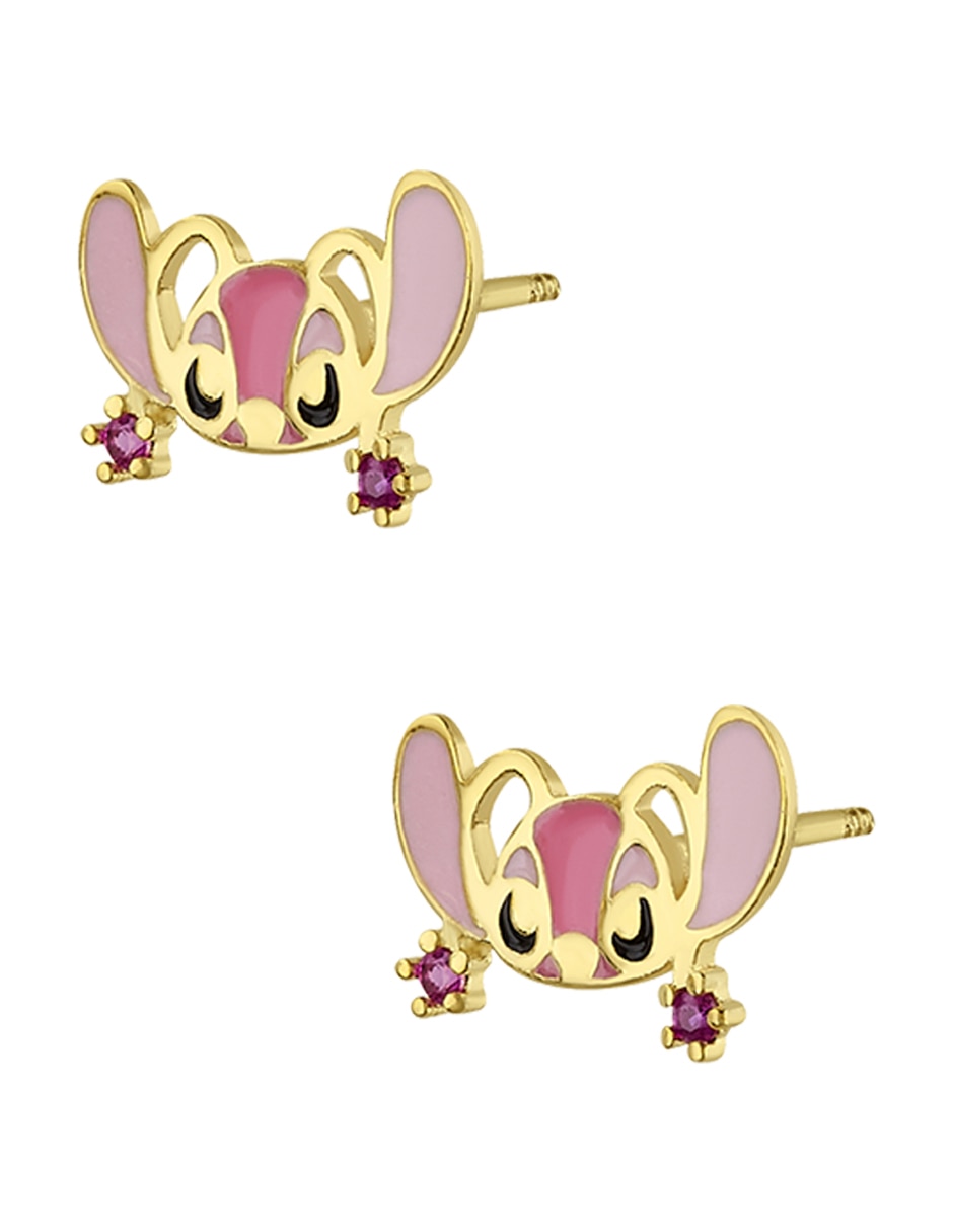 Broqueles Ángel Disney de oro con acabado esmaltado zirconia 2