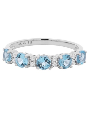 Anillo de oro blanco topacio y diamante brillante 1
