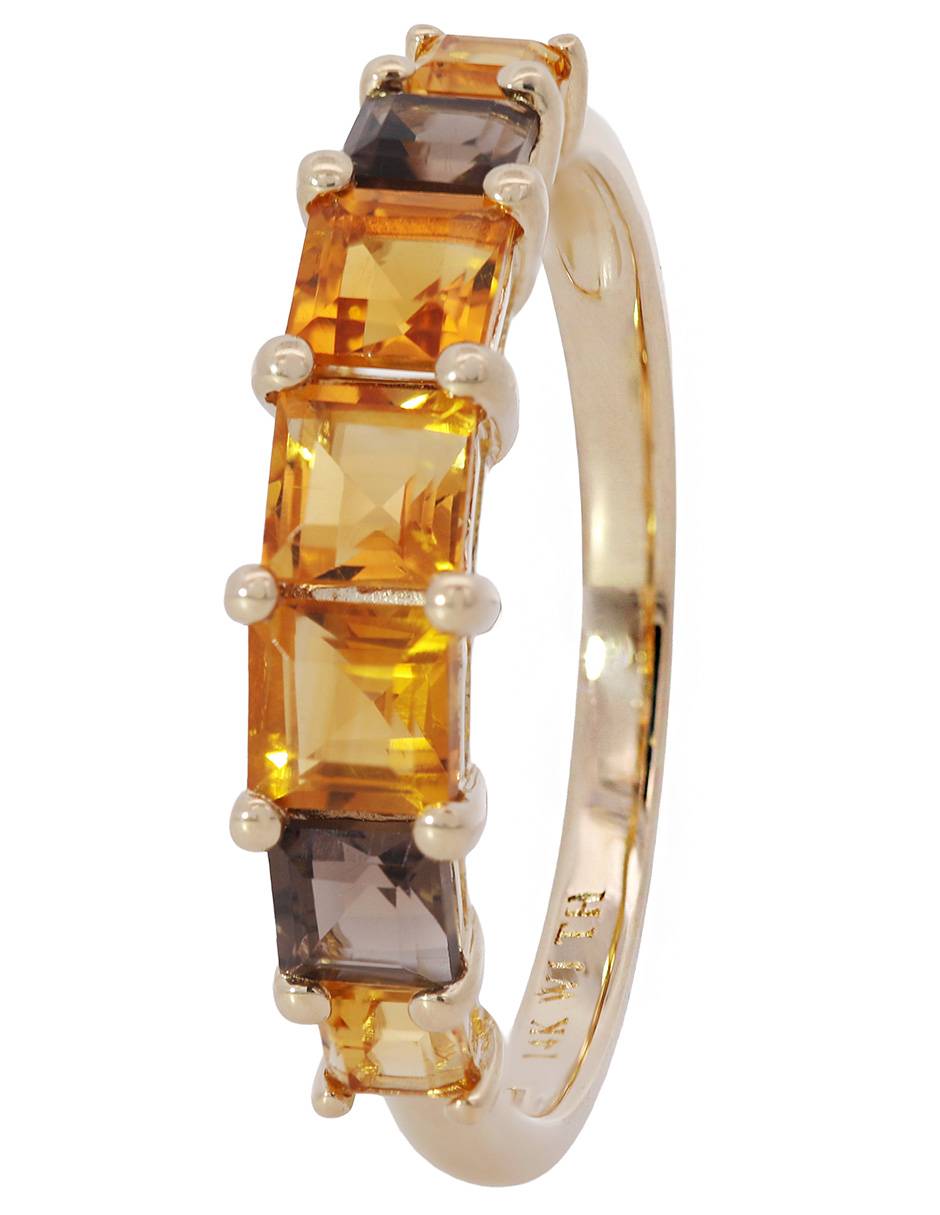 Anillo redondo 14 k de oro citrina brillante
