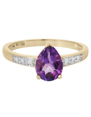 Anillo de gota 14 k de oro amatista y diamante brillante