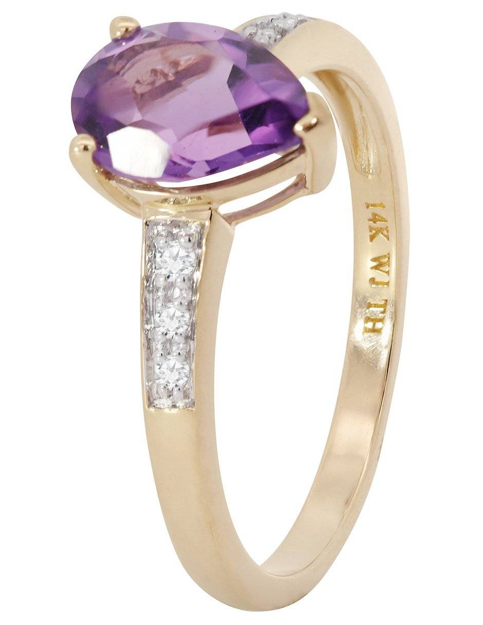 Anillo de gota 14 k de oro amatista y diamante brillante