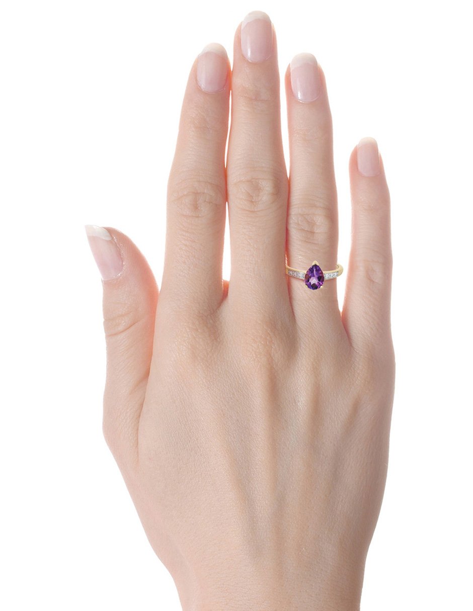 Anillo de gota 14 k de oro amatista y diamante brillante