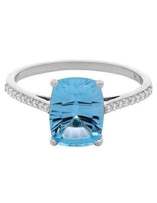 Anillo rectangular de oro blanco topacio y diamante brillante 1