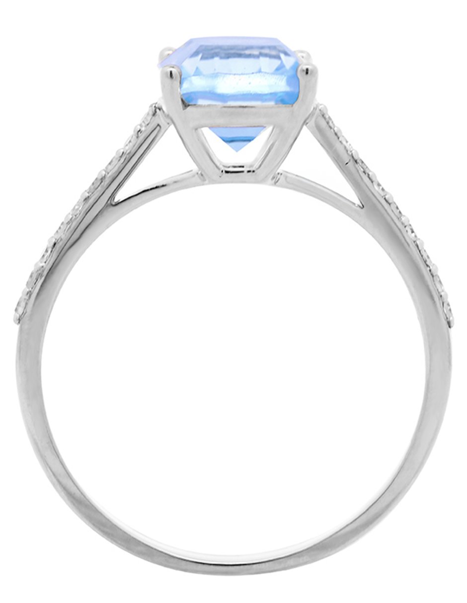 Anillo rectangular de oro blanco topacio y diamante brillante