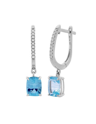 Aretes cuadrados de oro 14 K con acabado espejo topacio y diamante Aretes cuadrados de oro 14 K con acabado espejo topacio y diamante