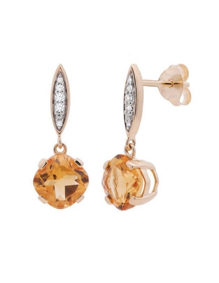 Aretes de rombo de oro 14 K con acabado espejo citrina