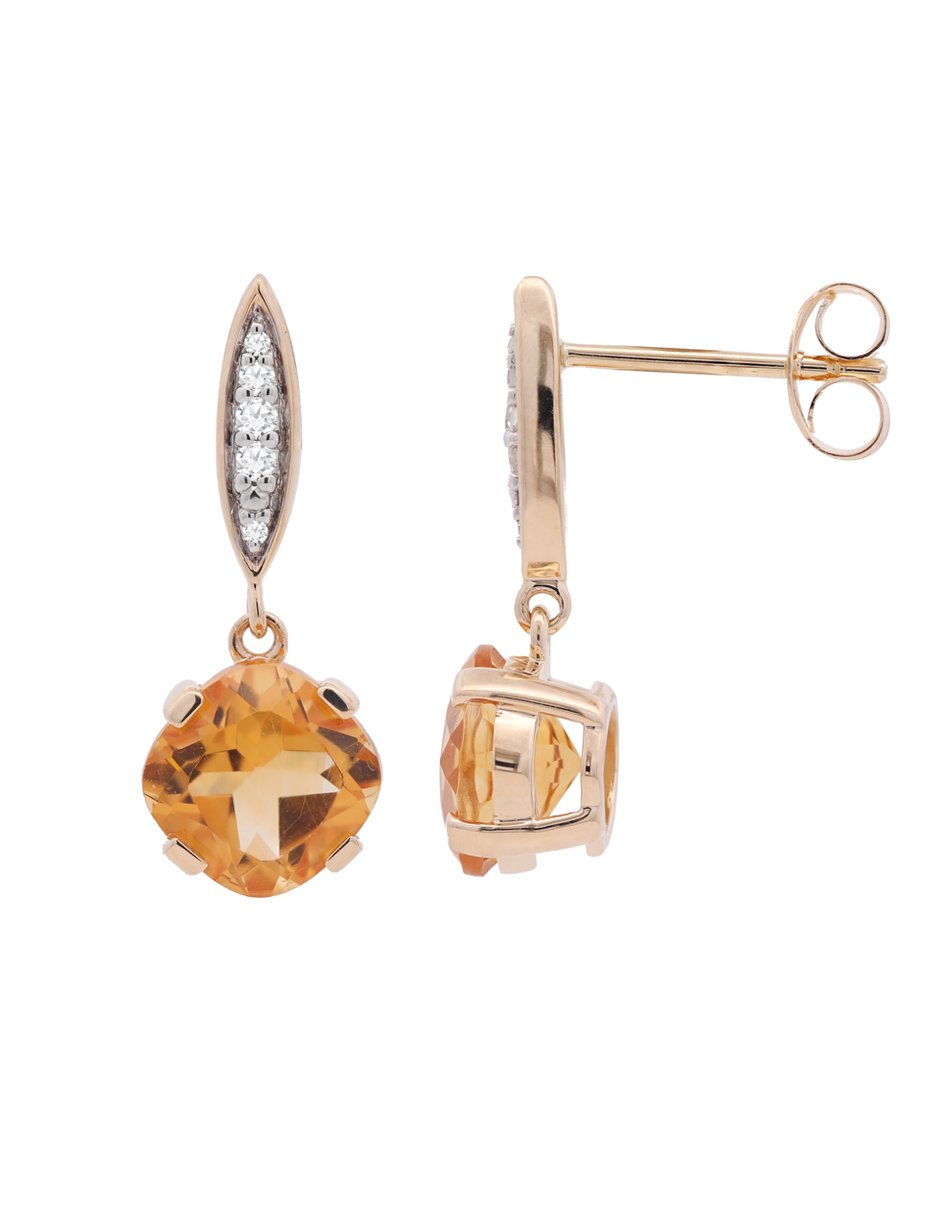 Aretes de rombo de oro 14 K con acabado espejo citrina 2