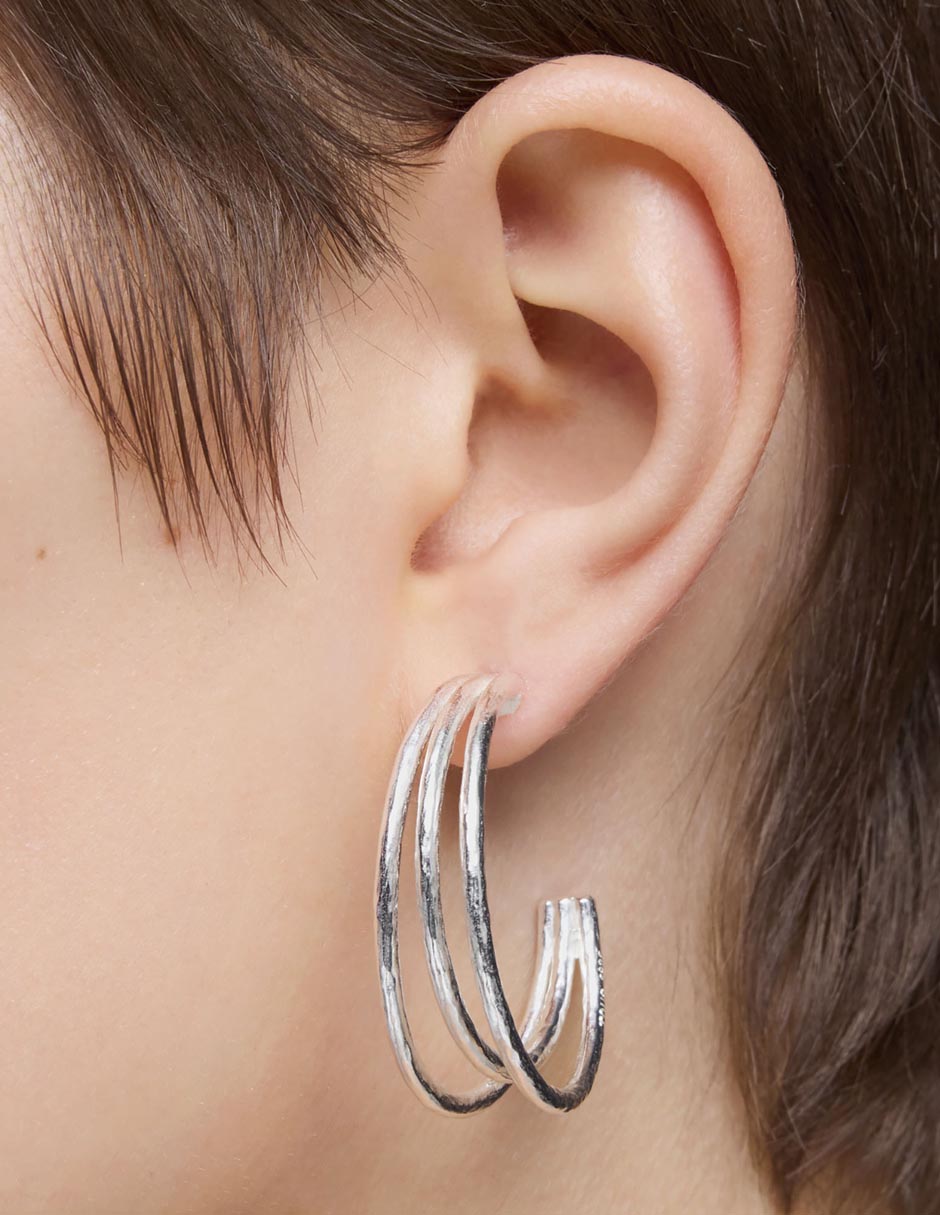 Aretes de aro de plata P 925 con acabado brillante 5