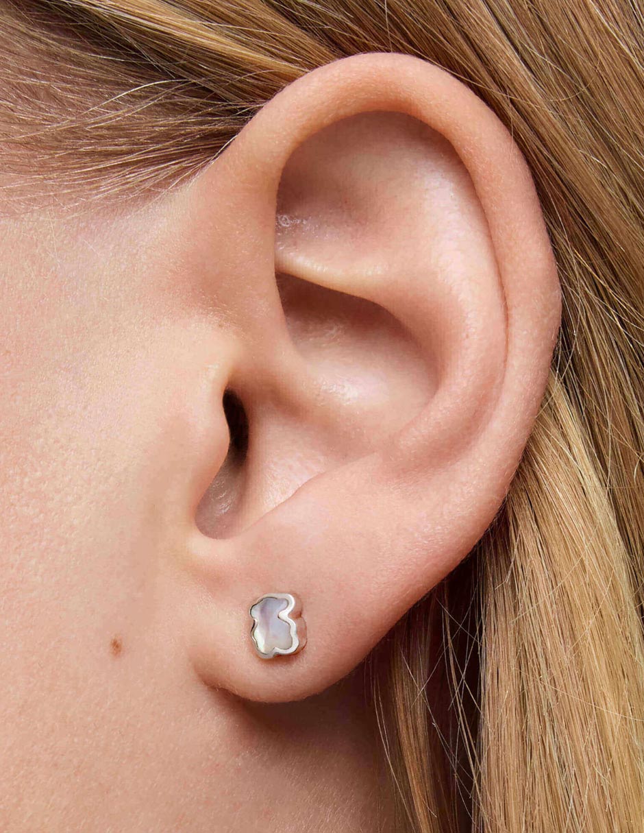 Aretes de oso Icon Color de plata P 925 con acabado brillante nácar 6