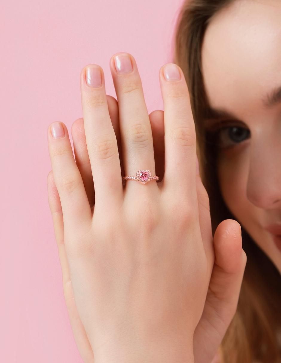 Anillo de corazón Eternity Moments de plata vermeil P 925 zirconia cúbica con acabado baño de oro rosa 6