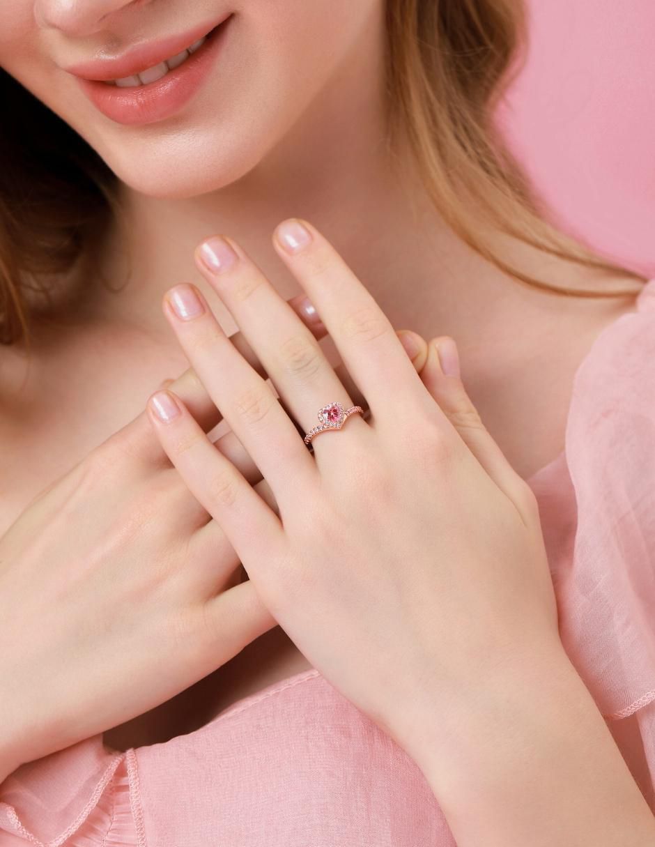 Anillo de corazón Eternity Moments de plata vermeil P 925 zirconia cúbica con acabado baño de oro rosa 10