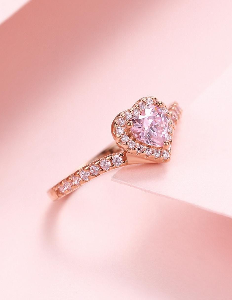 Anillo de corazón Eternity Moments de plata vermeil P 925 zirconia cúbica con acabado baño de oro rosa 9