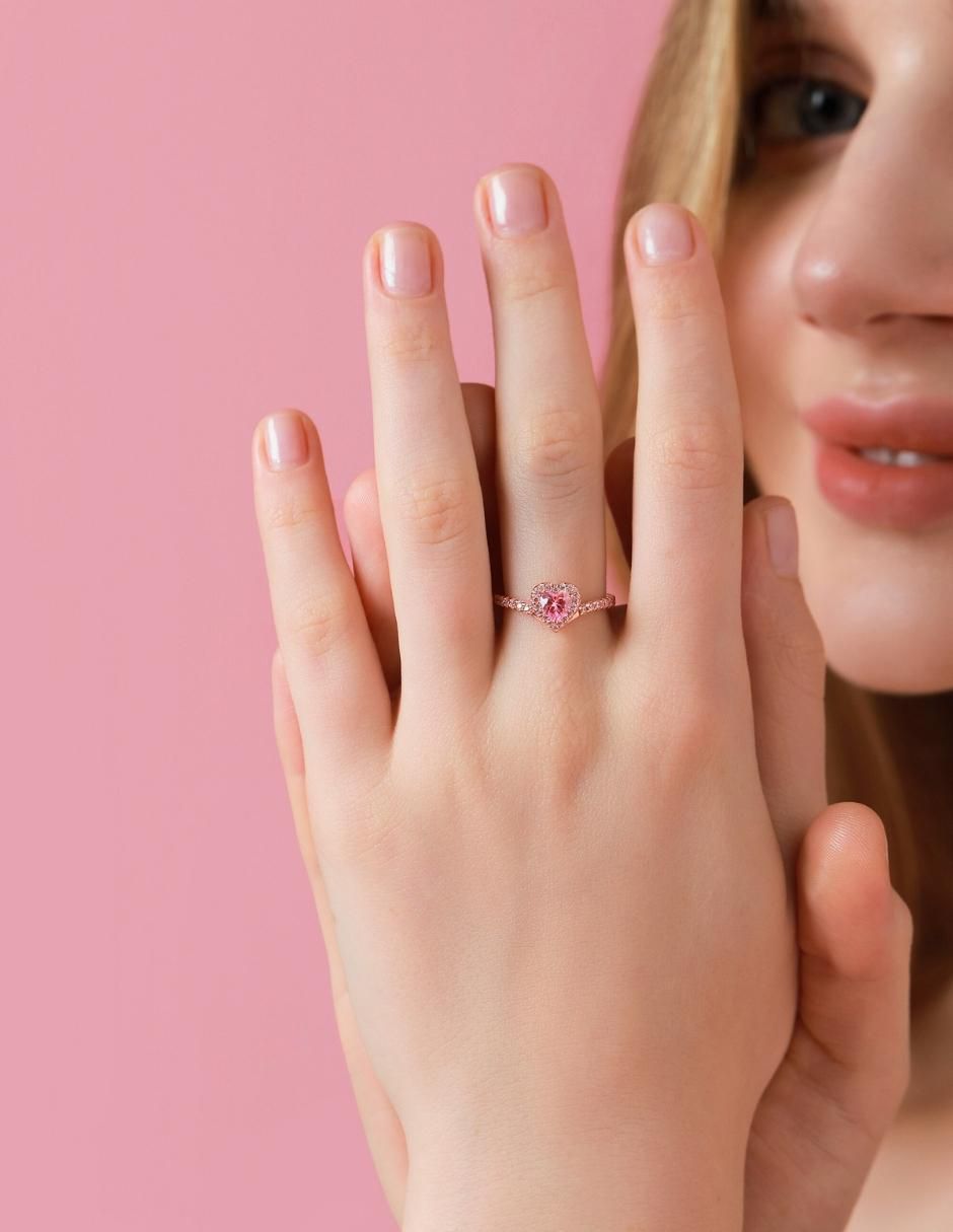 Anillo de corazón Eternity Moments de plata vermeil P 925 zirconia cúbica con acabado baño de oro rosa 13
