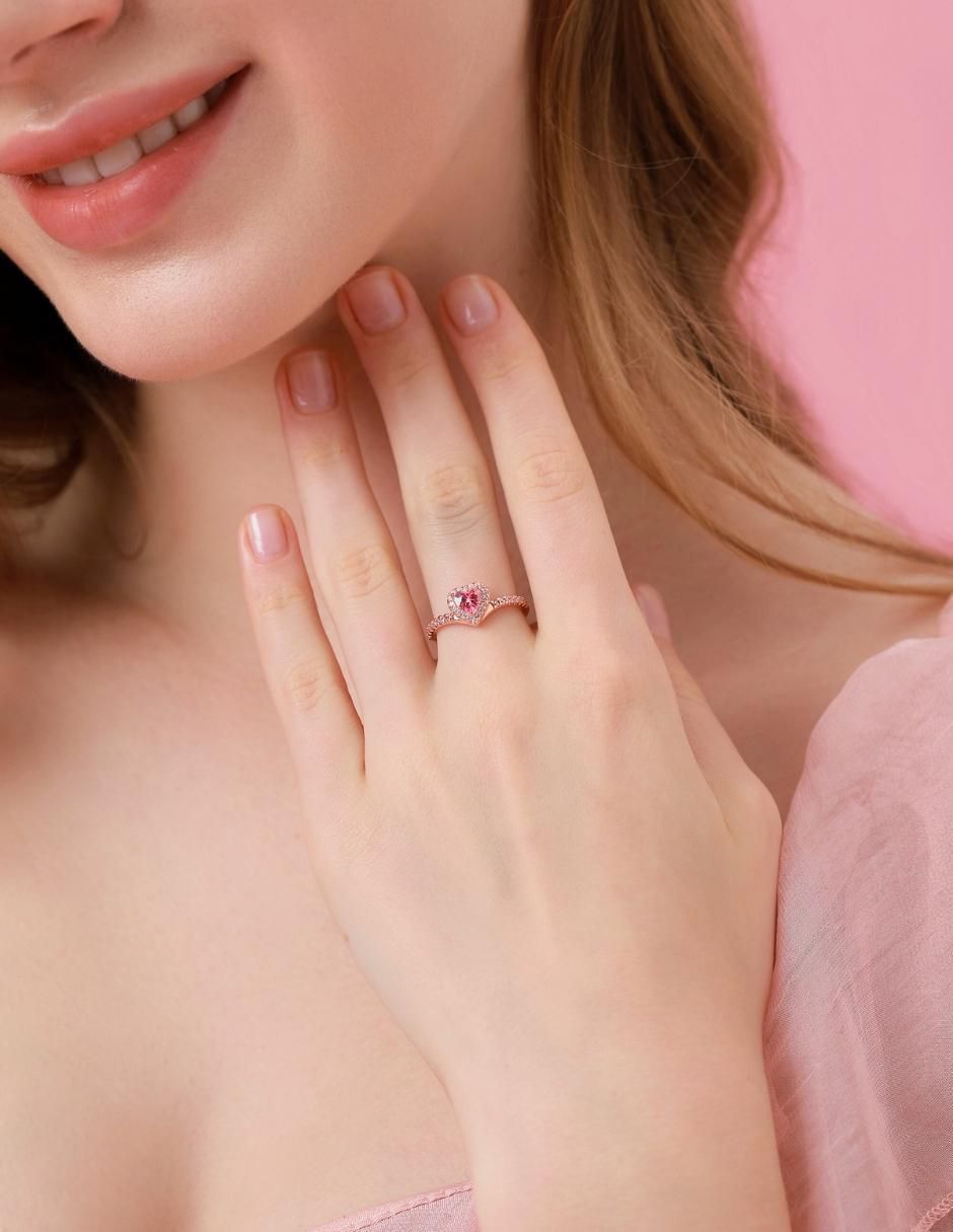 Anillo de corazón Eternity Moments de plata vermeil P 925 zirconia cúbica con acabado baño de oro rosa 5
