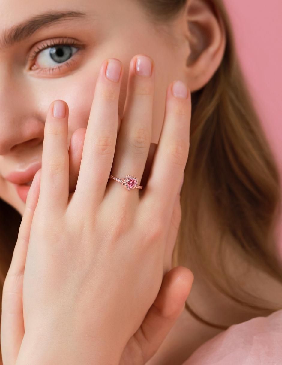 Anillo de corazón Eternity Moments de plata vermeil P 925 zirconia cúbica con acabado baño de oro rosa 12