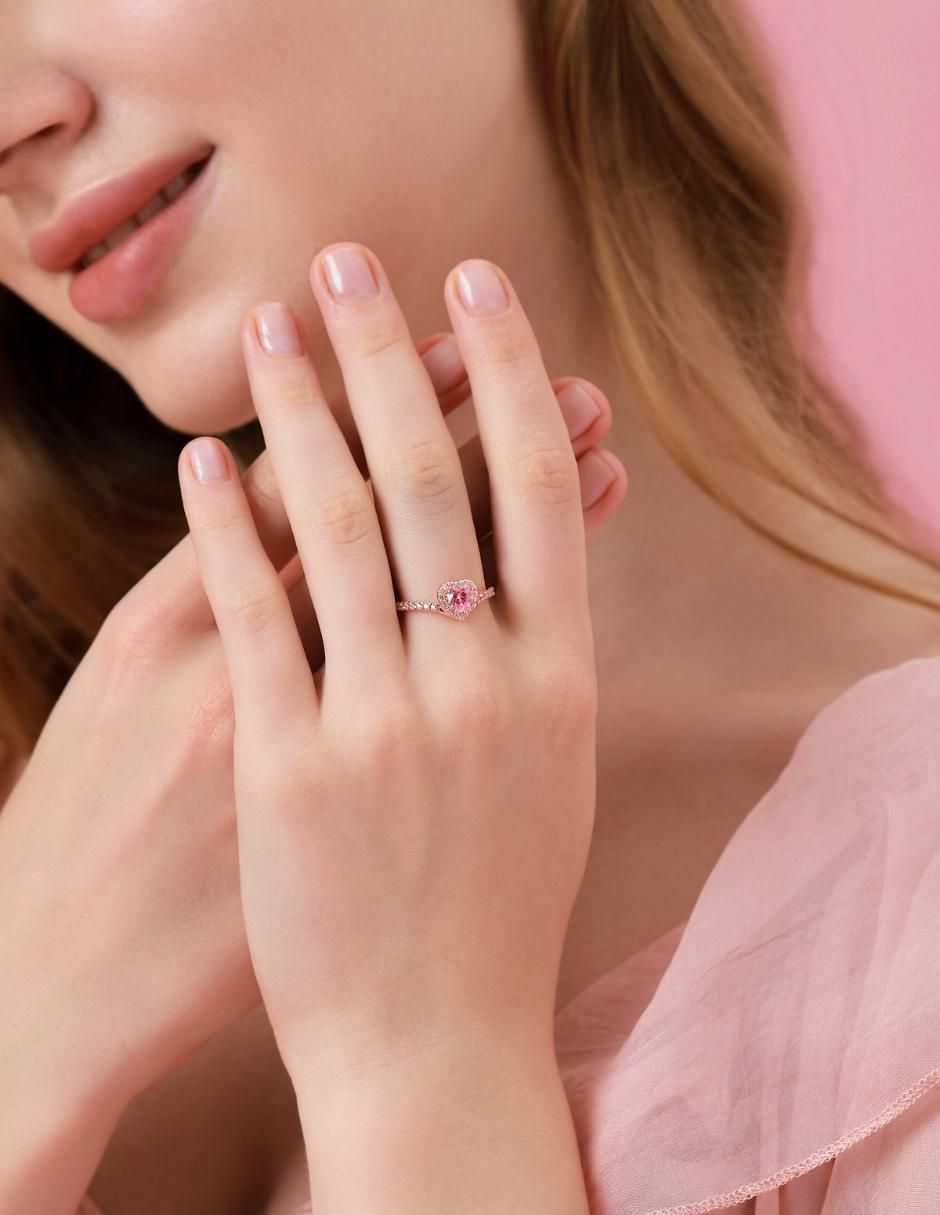 Anillo de corazón Eternity Moments de plata vermeil P 925 zirconia cúbica con acabado baño de oro rosa 7