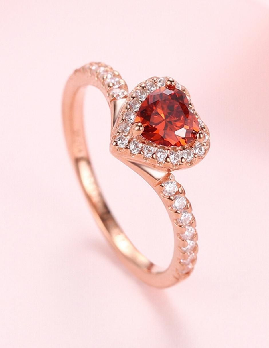Anillo de corazón Eternity Moments de plata vermeil P 925 zirconia cúbica con acabado baño de oro rosa 12
