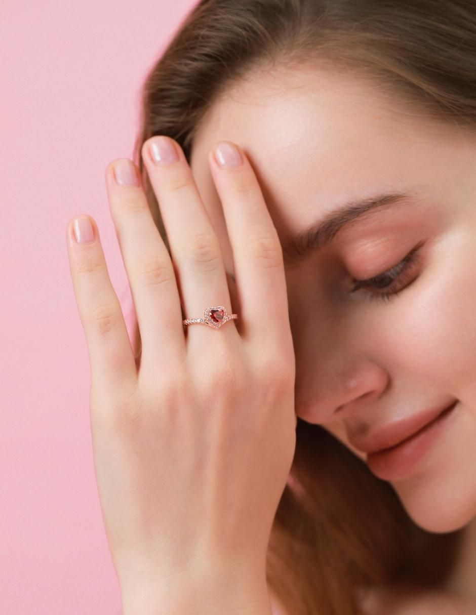 Anillo de corazón Eternity Moments de plata vermeil P 925 zirconia cúbica con acabado baño de oro rosa 10