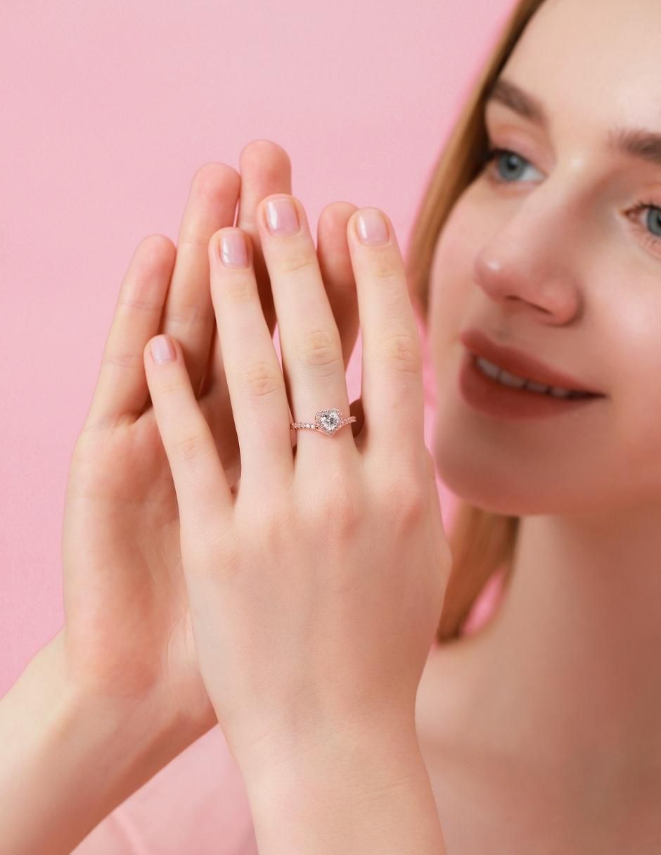 Anillo de corazón Eternity Moments de plata vermeil P 925 zirconia cúbica con acabado baño de oro rosa 6