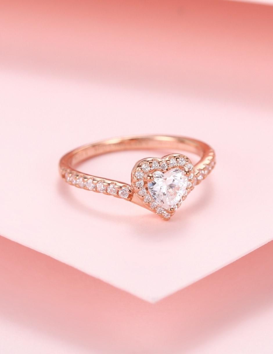 Anillo de corazón Eternity Moments de plata vermeil P 925 zirconia cúbica con acabado baño de oro rosa 13