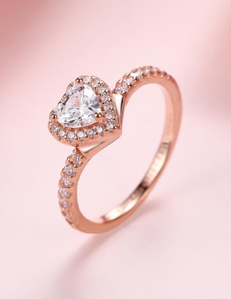 Anillo de corazón Eternity Moments de plata vermeil P 925 zirconia cúbica con acabado baño de oro rosa