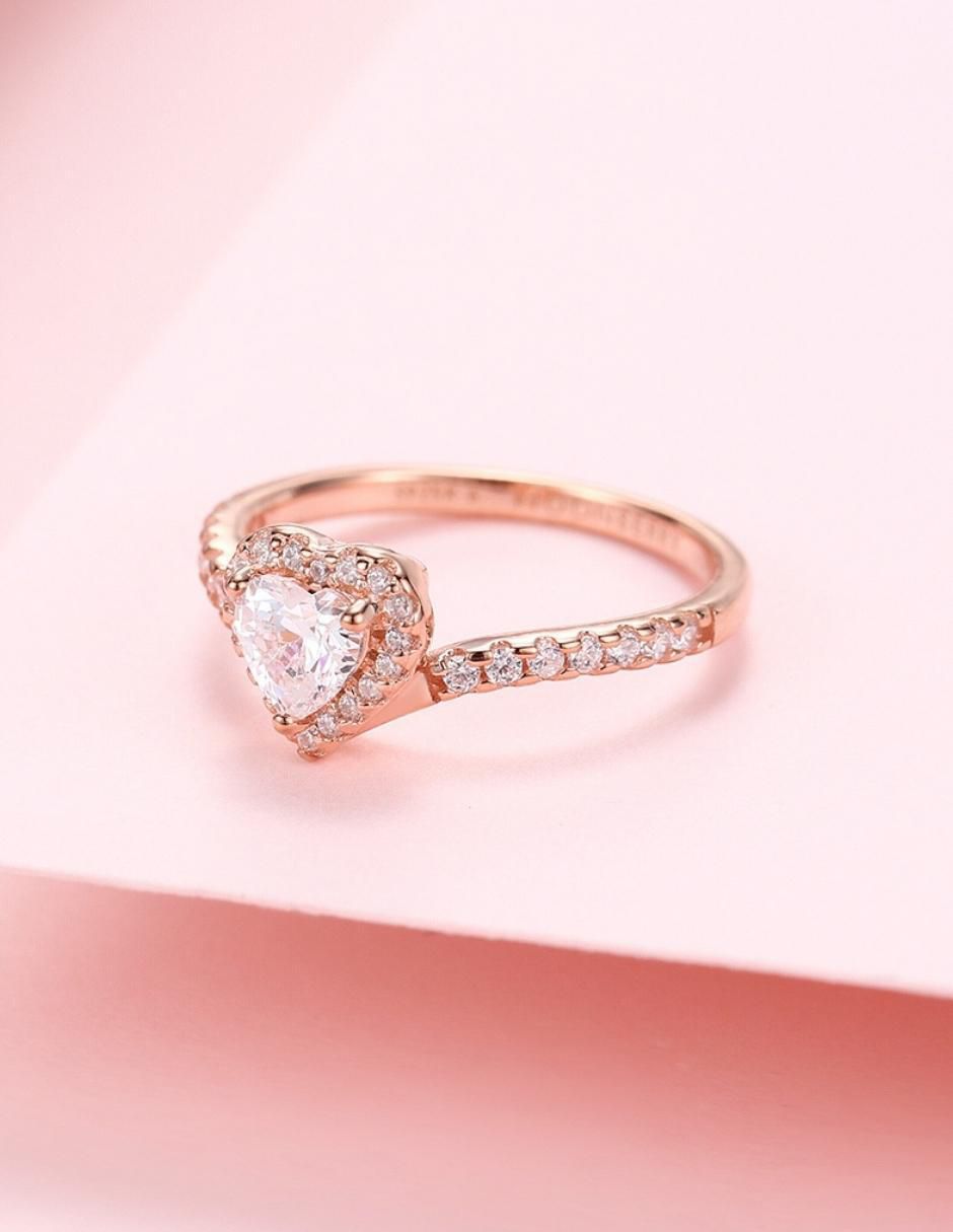 Anillo de corazón Eternity Moments de plata vermeil P 925 zirconia cúbica con acabado baño de oro rosa 9