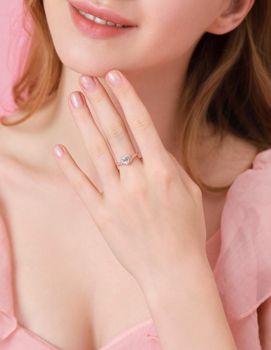Anillo de corazón Eternity Moments de plata vermeil P 925 zirconia cúbica con acabado baño de oro rosa 12