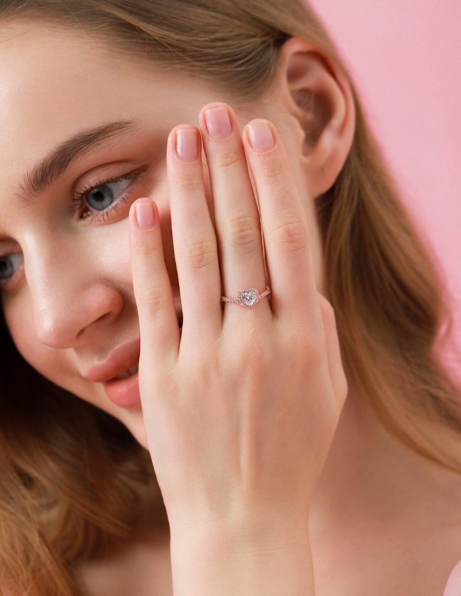 Anillo de corazón Eternity Moments de plata vermeil P 925 zirconia cúbica con acabado baño de oro rosa 11