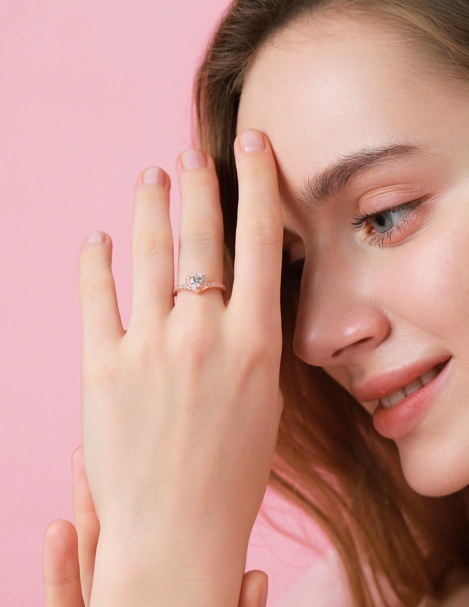 Anillo de corazón Eternity Moments de plata vermeil P 925 zirconia cúbica con acabado baño de oro rosa 7