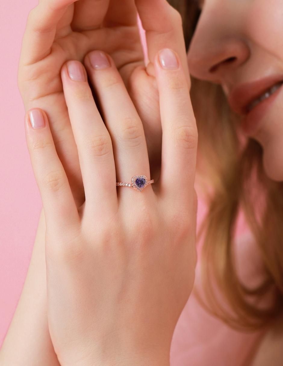 Anillo de corazón Eternity Moments de plata vermeil P 925 zirconia cúbica con acabado baño de oro rosa 6