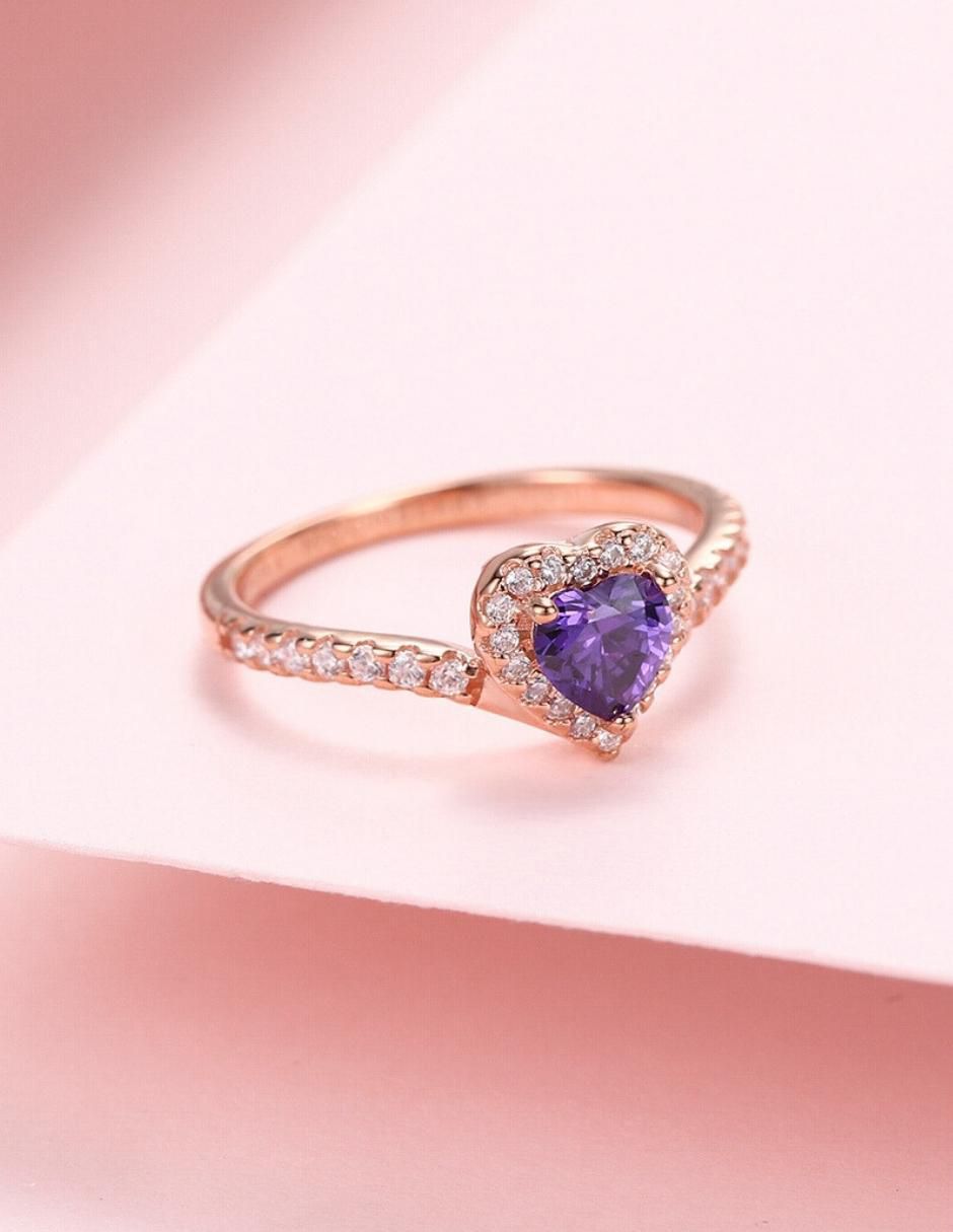 Anillo de corazón Eternity Moments de plata vermeil P 925 zirconia cúbica con acabado baño de oro rosa 13