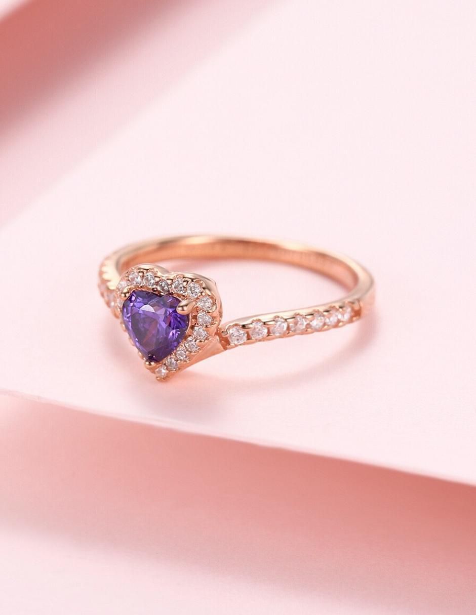 Anillo de corazón Eternity Moments de plata vermeil P 925 zirconia cúbica con acabado baño de oro rosa 9