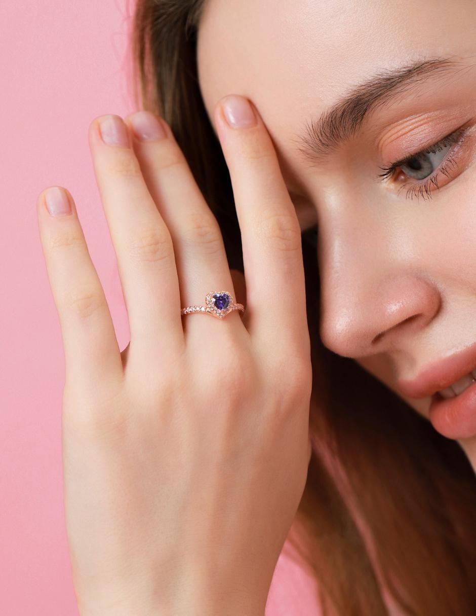 Anillo de corazón Eternity Moments de plata vermeil P 925 zirconia cúbica con acabado baño de oro rosa 12