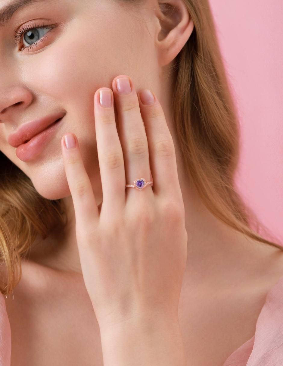 Anillo de corazón Eternity Moments de plata vermeil P 925 zirconia cúbica con acabado baño de oro rosa 5