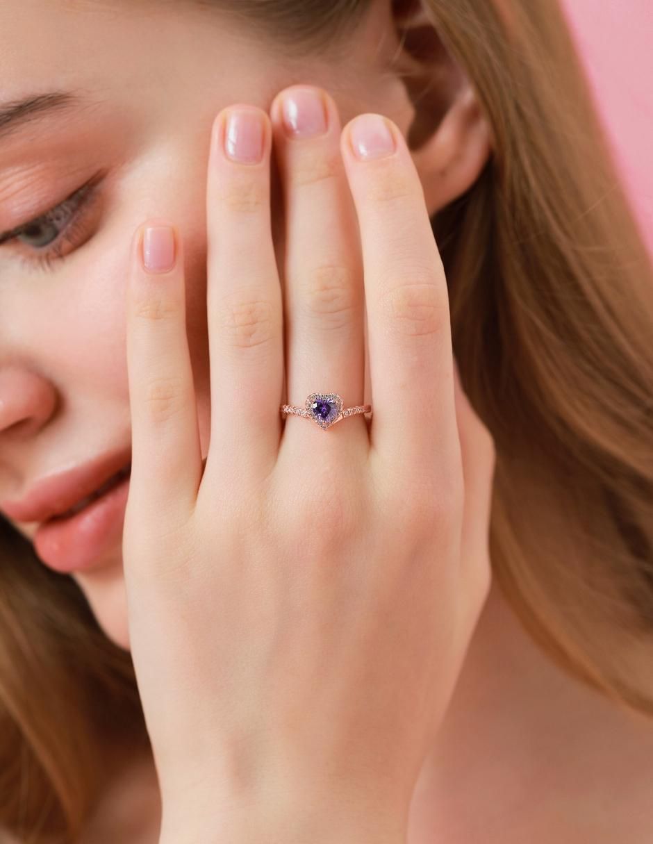 Anillo de corazón Eternity Moments de plata vermeil P 925 zirconia cúbica con acabado baño de oro rosa 11