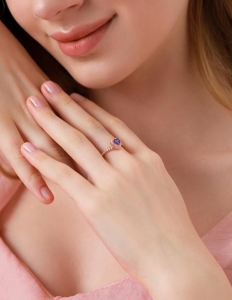 Anillo de corazón Eternity Moments de plata vermeil P 925 zirconia cúbica con acabado baño de oro rosa 7