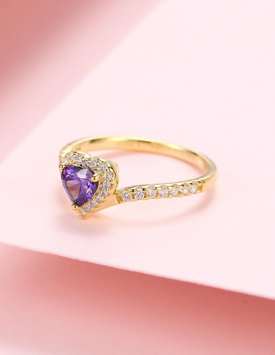 Anillo de corazón Eternity Moments de plata vermeil P 925 zirconia cúbica con acabado baño de oro 9