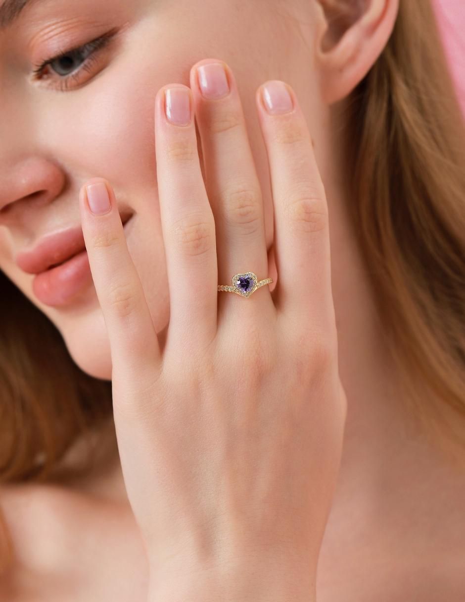 Anillo de corazón Eternity Moments de plata vermeil P 925 zirconia cúbica con acabado baño de oro 12