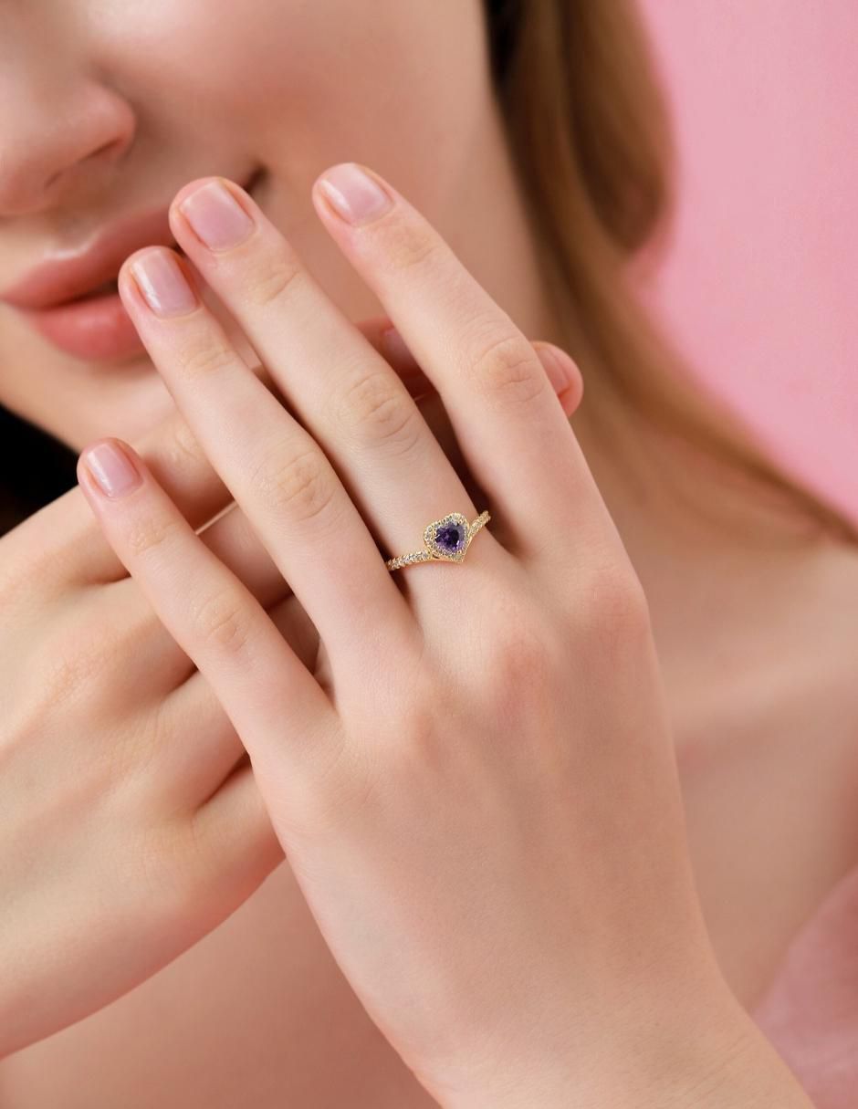 Anillo de corazón Eternity Moments de plata vermeil P 925 zirconia cúbica con acabado baño de oro 11