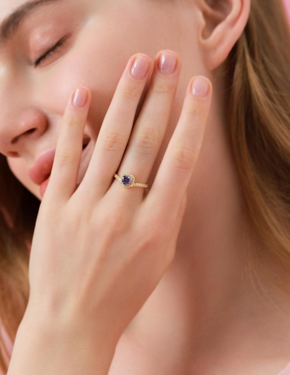 Anillo de corazón Eternity Moments de plata vermeil P 925 zirconia cúbica con acabado baño de oro 7