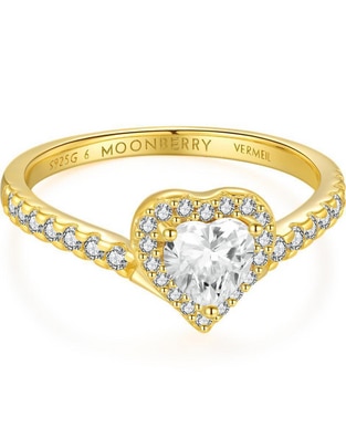 Anillo de corazón Eternity Moments de plata vermeil P 925 zirconia cúbica con acabado baño de oro Anillo de corazón Eternity Moments de plata vermeil P 925 zirconia cúbica con acabado baño de oro