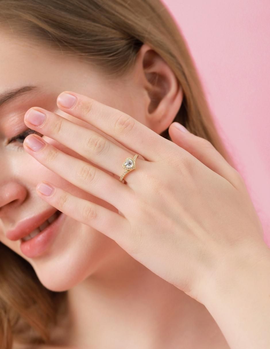Anillo de corazón Eternity Moments de plata vermeil P 925 zirconia cúbica con acabado baño de oro 6